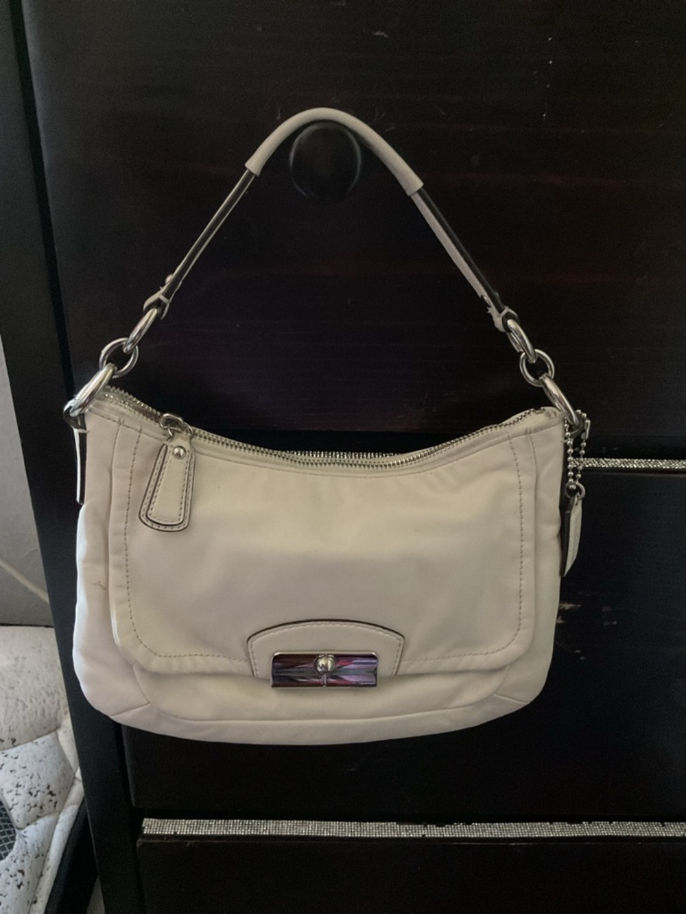 Coach Cream Shoulder Bag with Silver Hardware
